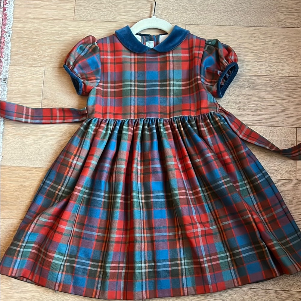 Beautiful Wool Plaid Dress with Velvet trim